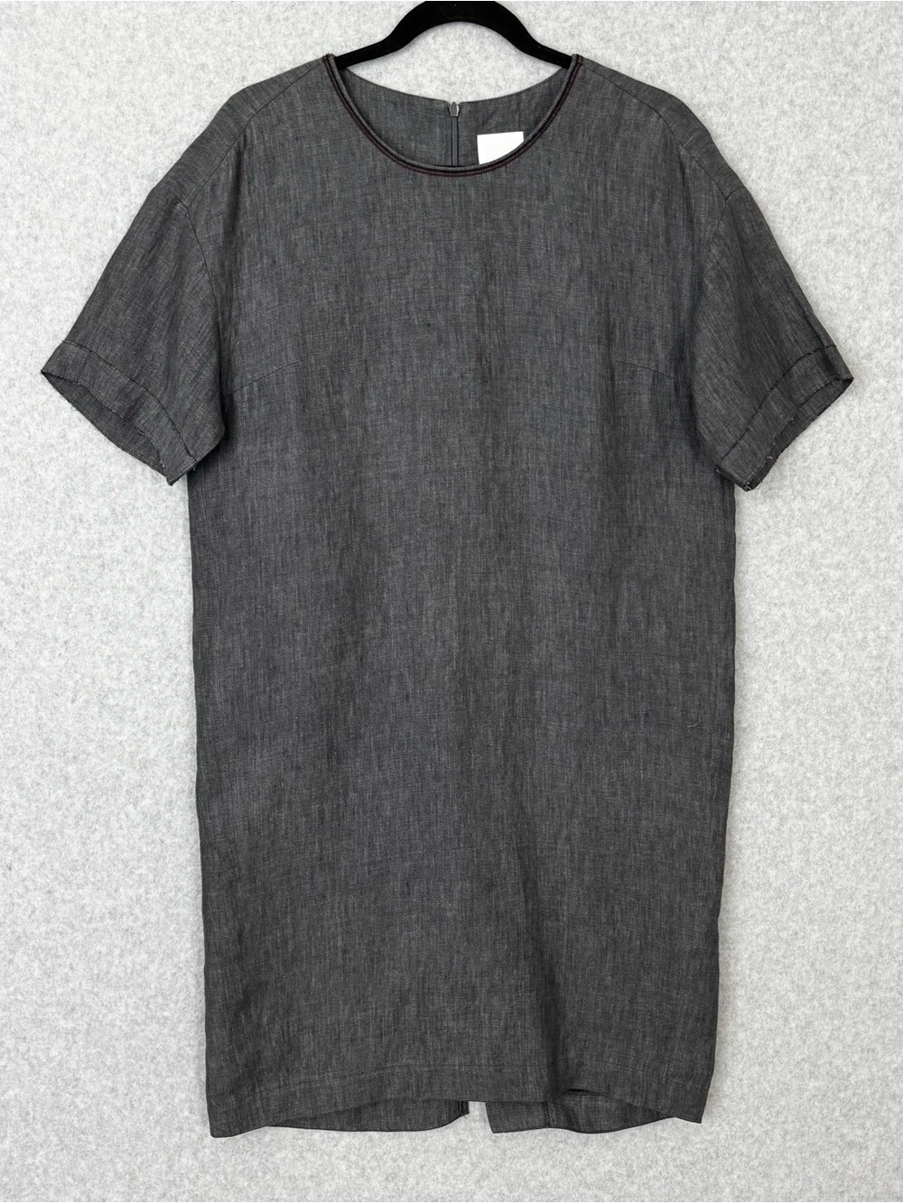 Kuho Grey Linen Mini Dress Womens Medium Minimalist Capsule Shift Office READ